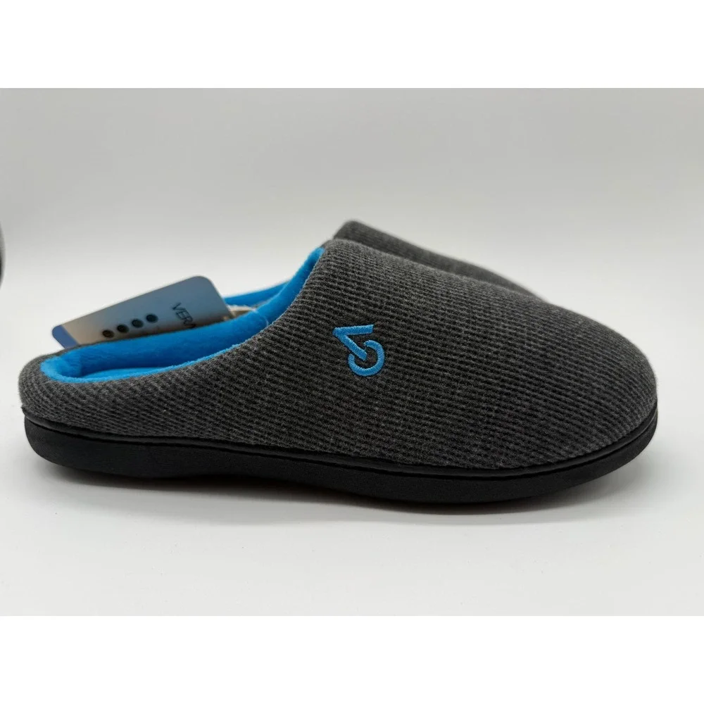 Vera Cosy Slippers Mens 9-10 Grey New Waffle Knit Fleece Lined Memory Foam Clogs